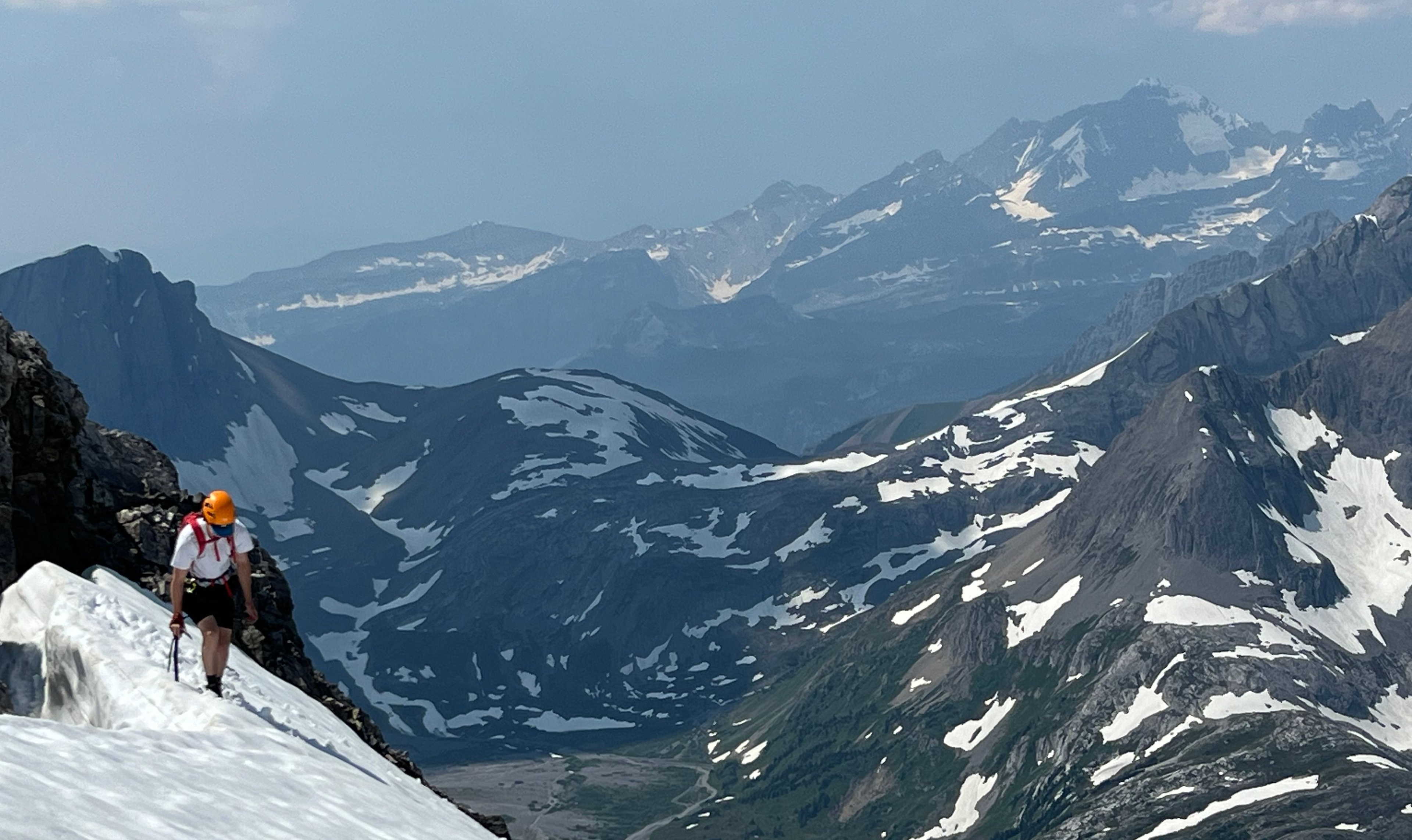 A snow section on the summit ridge of Mount Sarrail