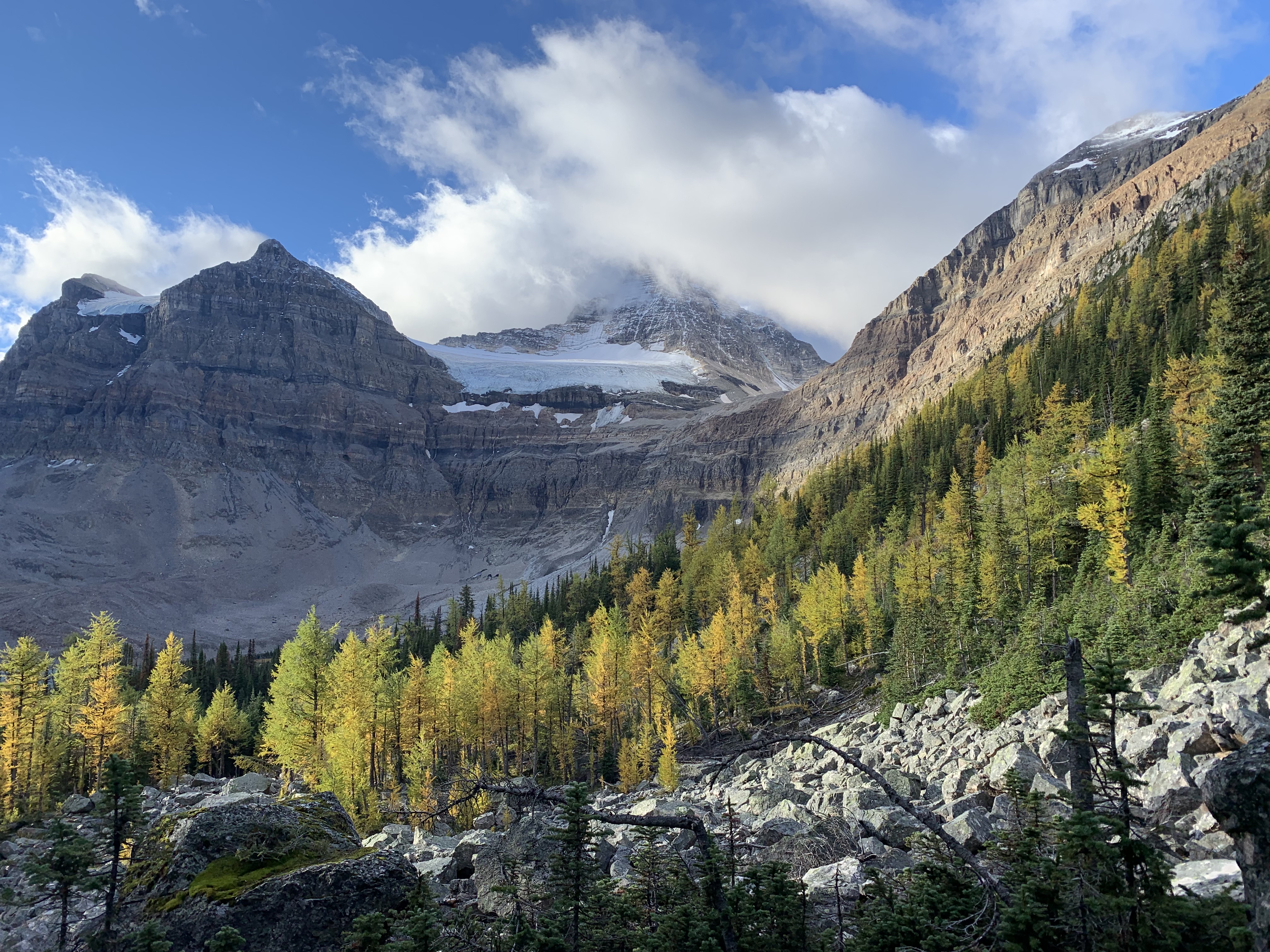 Mount Assiniboine from the boulder field on Sunburst Peak