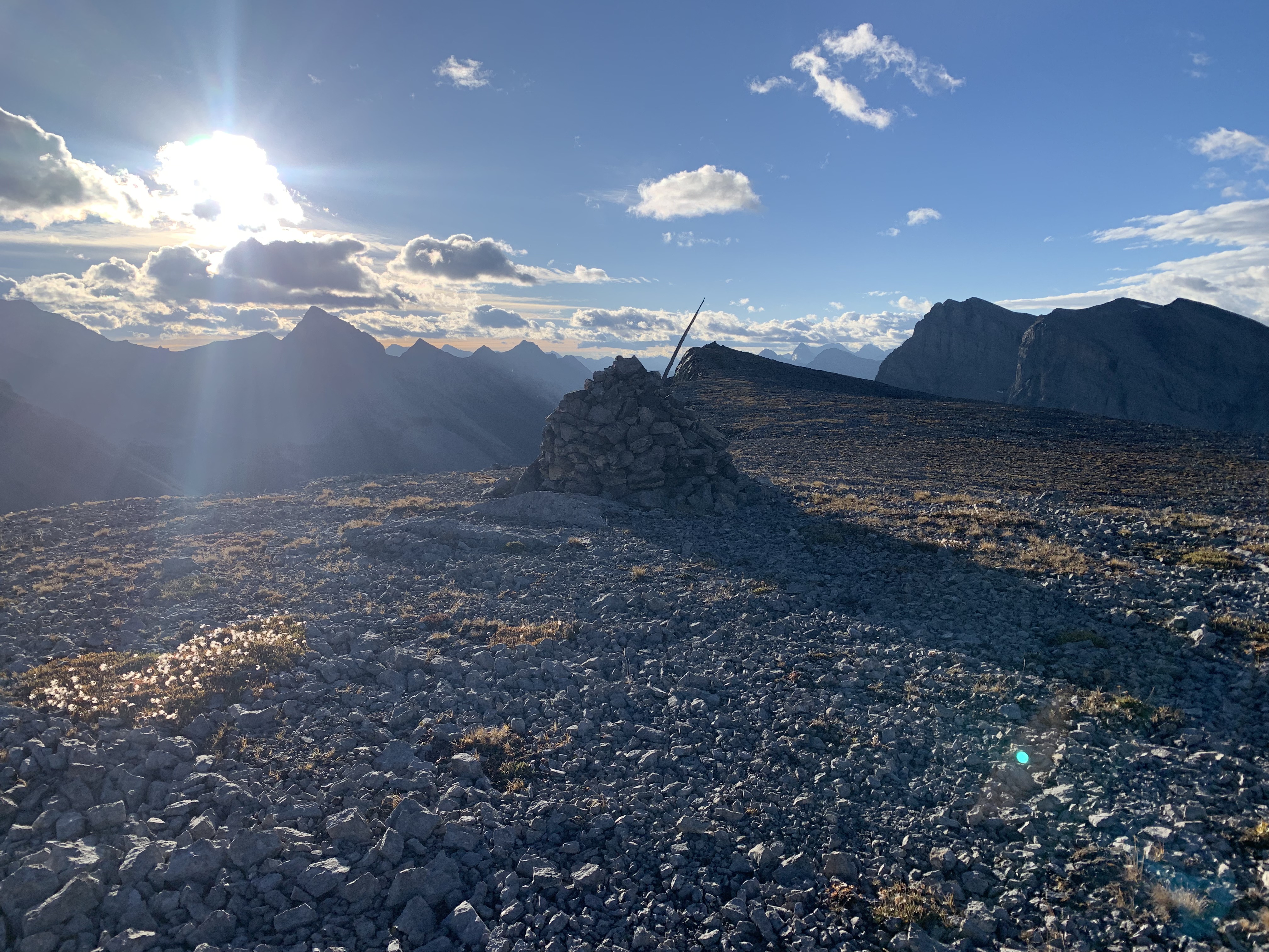 The summit cairn of Cave Mountain