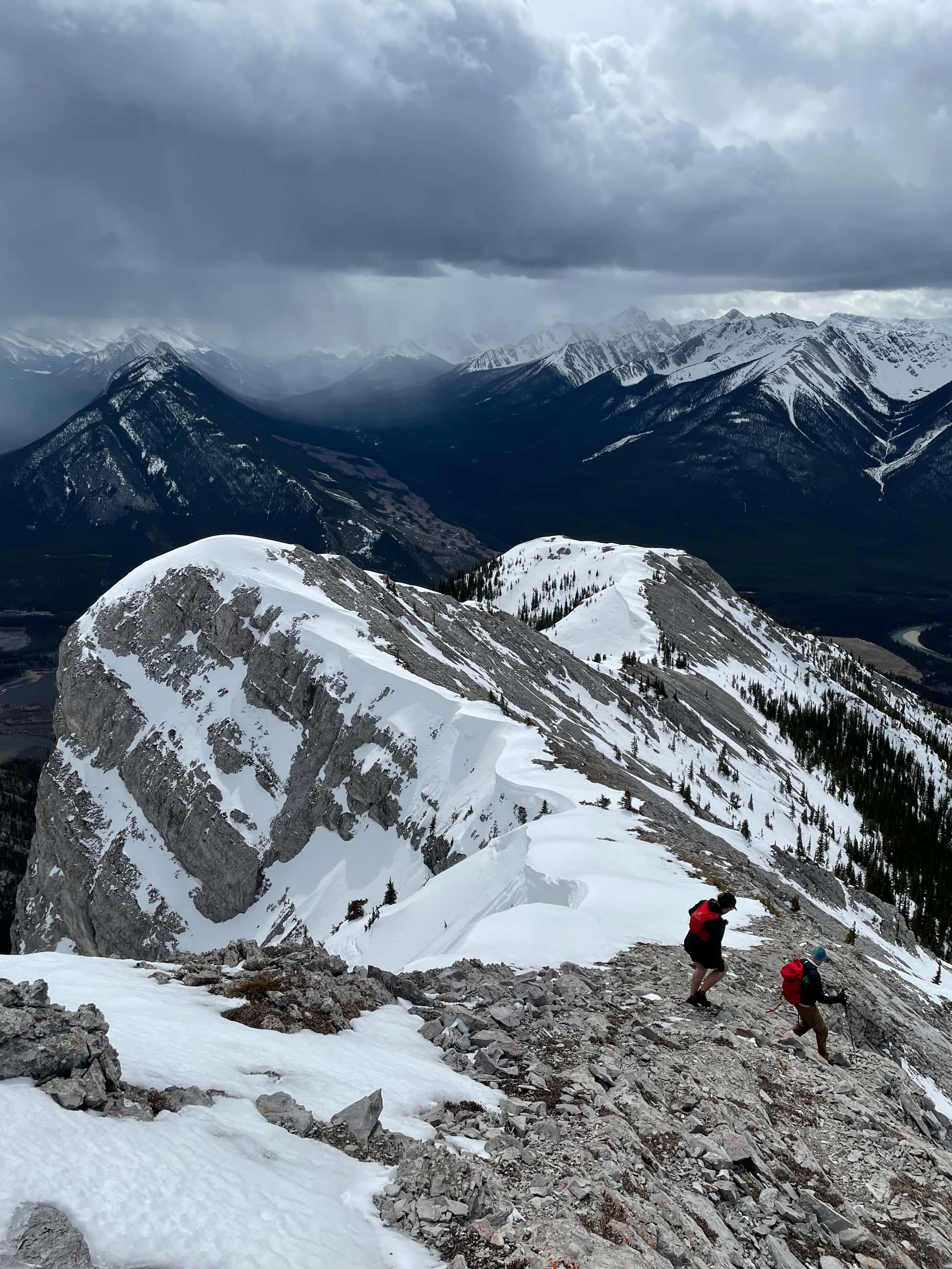 On Mount Norquay heading down from our attempt