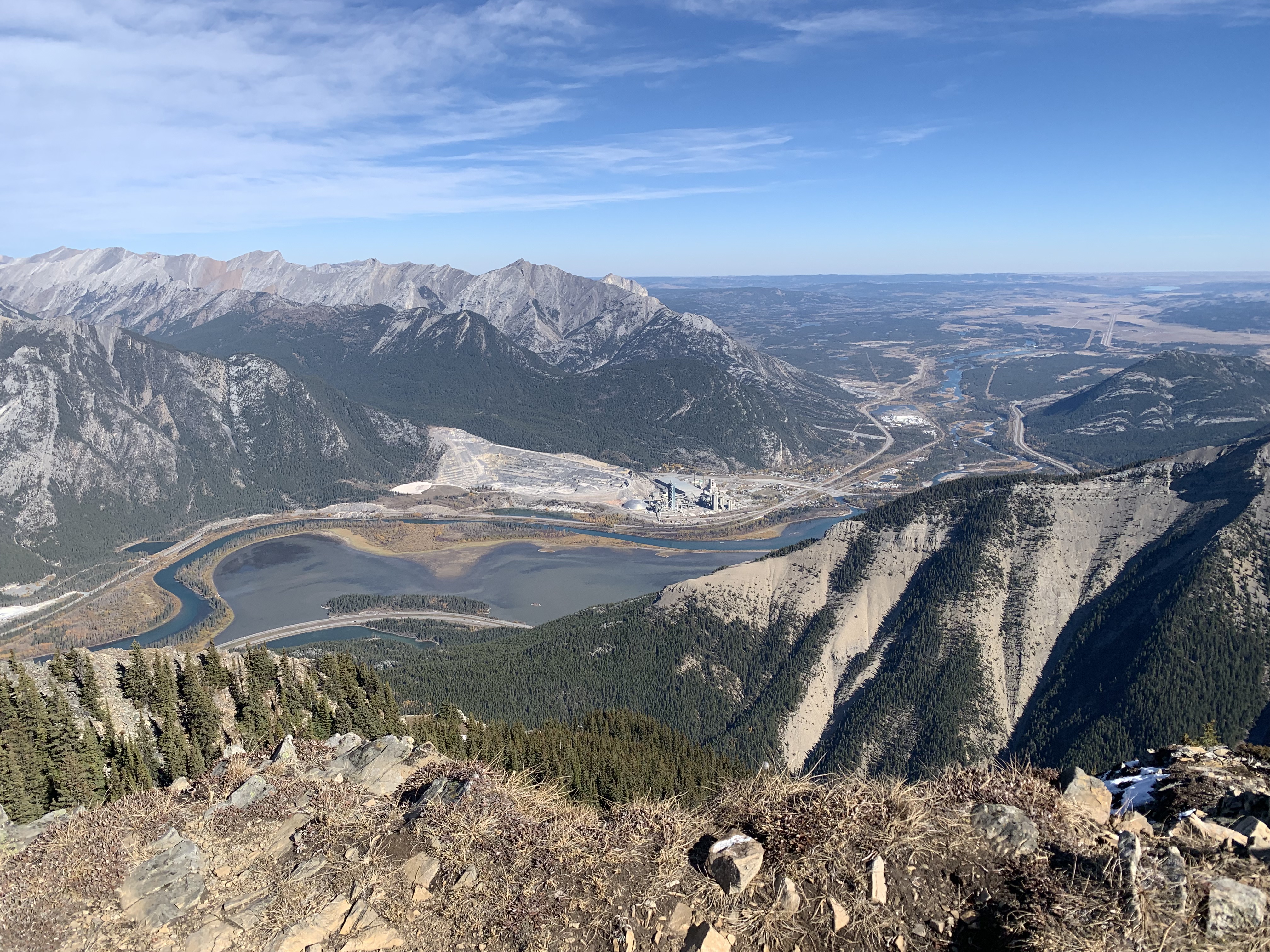 Rundle at center with Grotto at right.The mine looks quite small, but the size of that hillside that they’ve taken down is impressive.