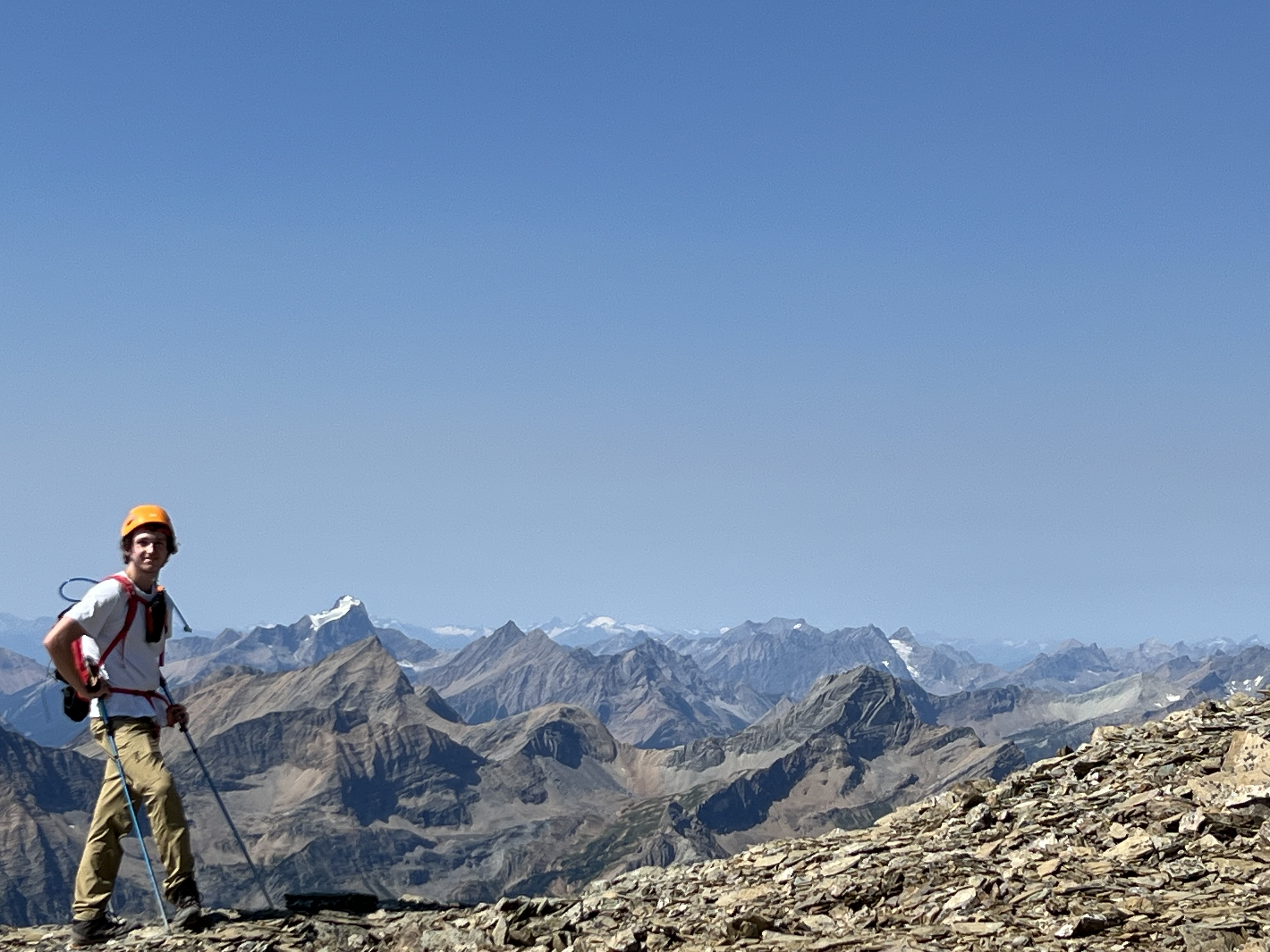 On top of the ridge to Mount McArthur with bear spray noticeable