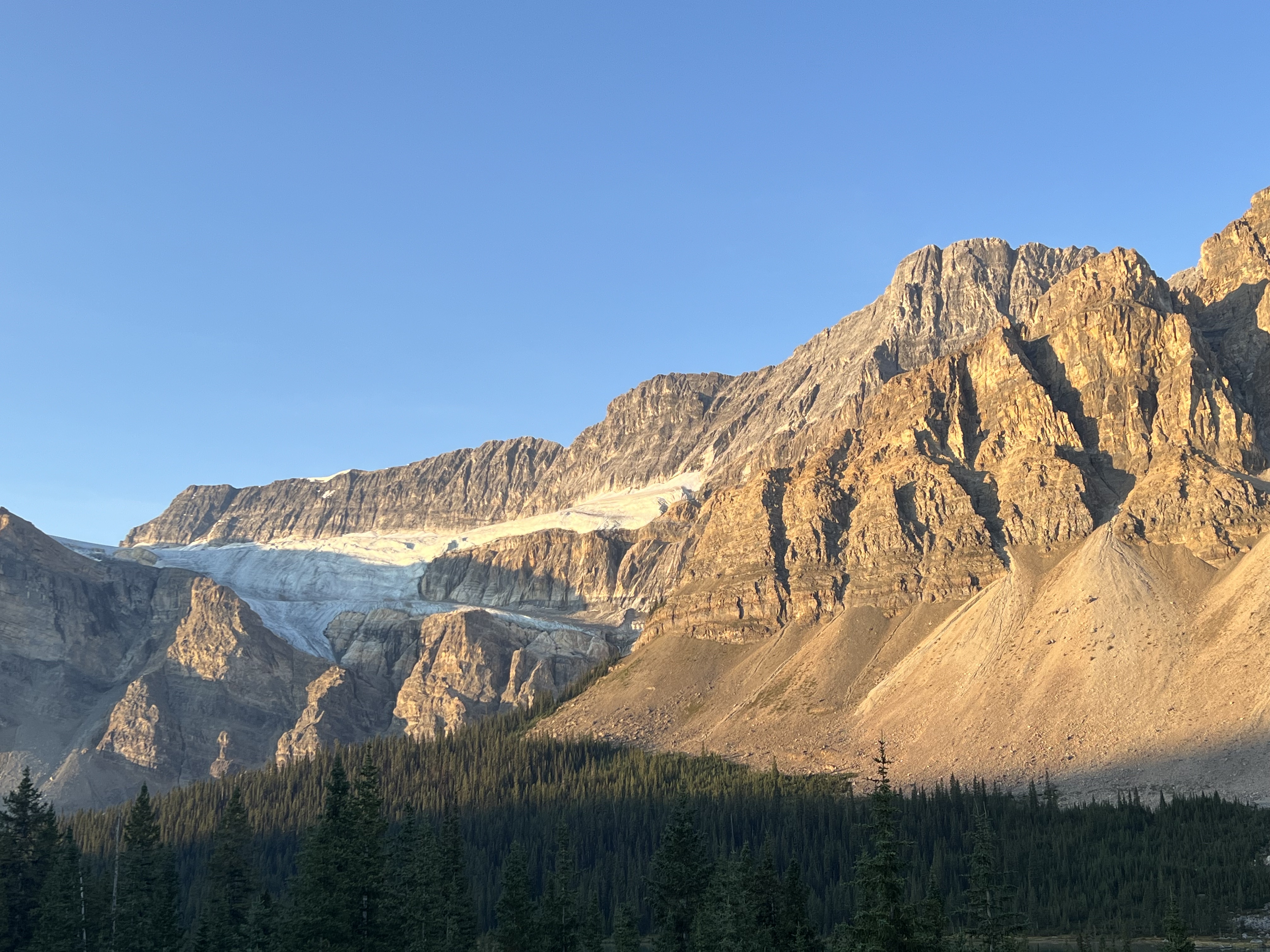 Sunrise glow on the Crowfoot Glacier and Crowfoot Mountain