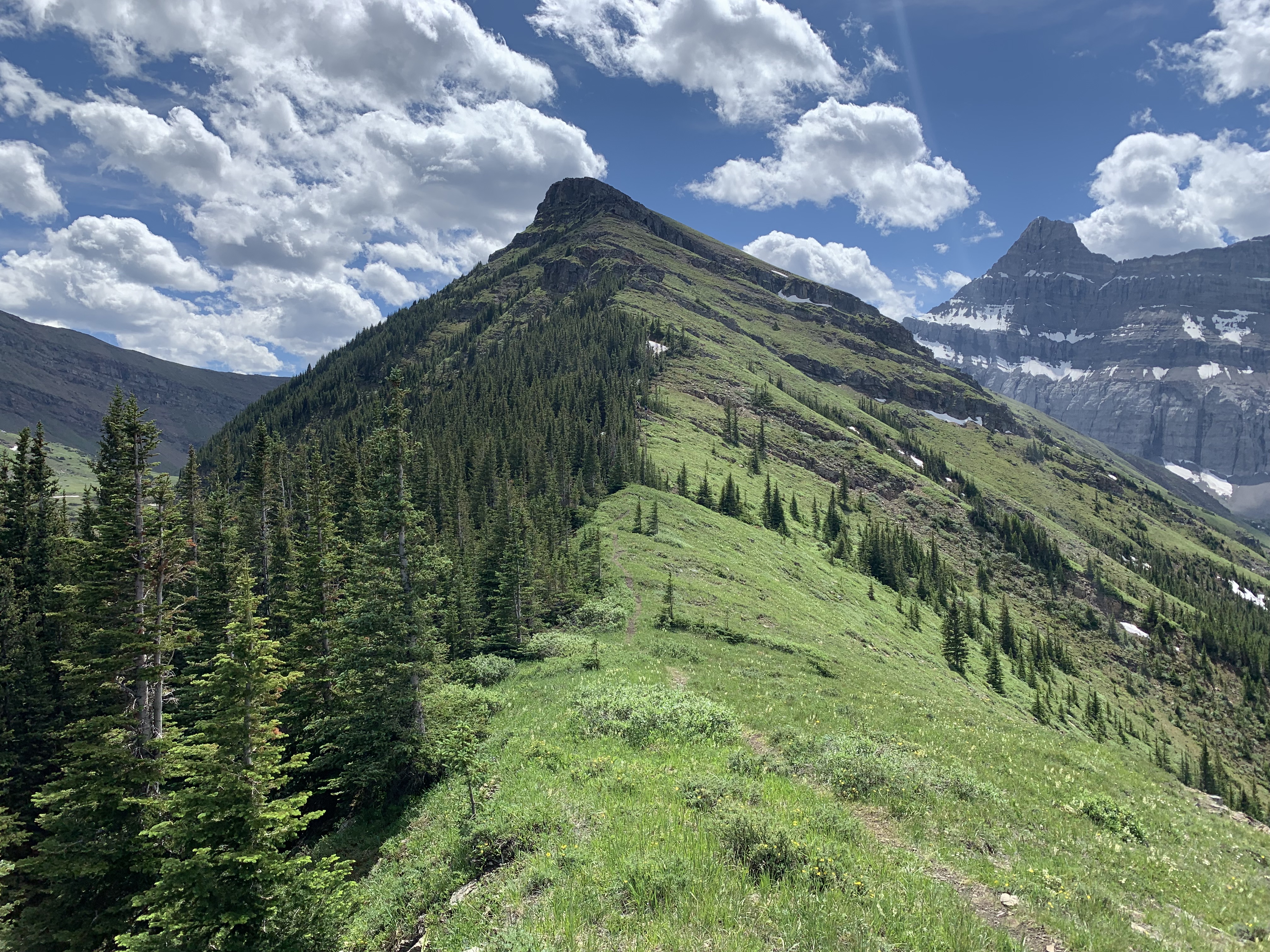 Looking back at the ridge to Mount Allan. Wind Mountain (Lougheed IV) looks scary at right.