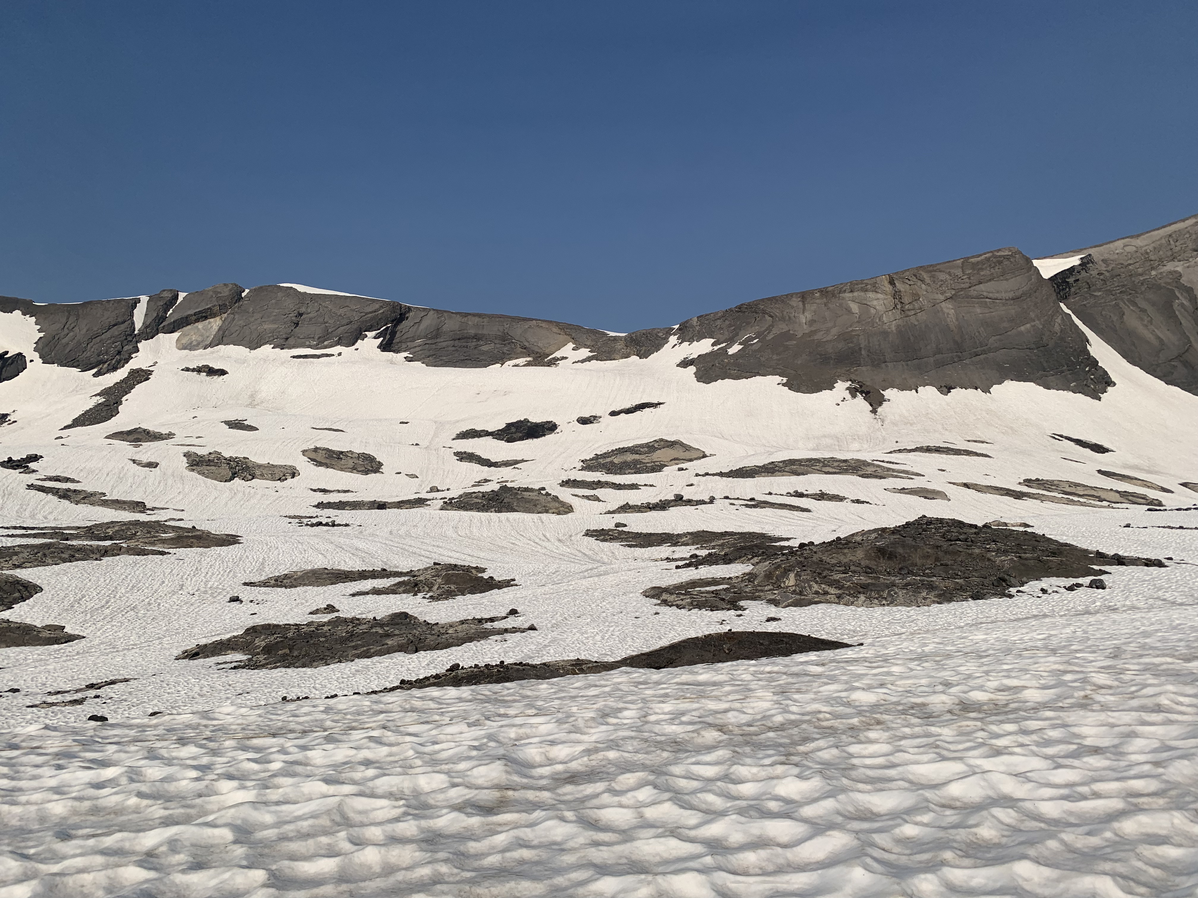 Easy snow slopes and the small benign glacier on Warrior Mountain are rated F.