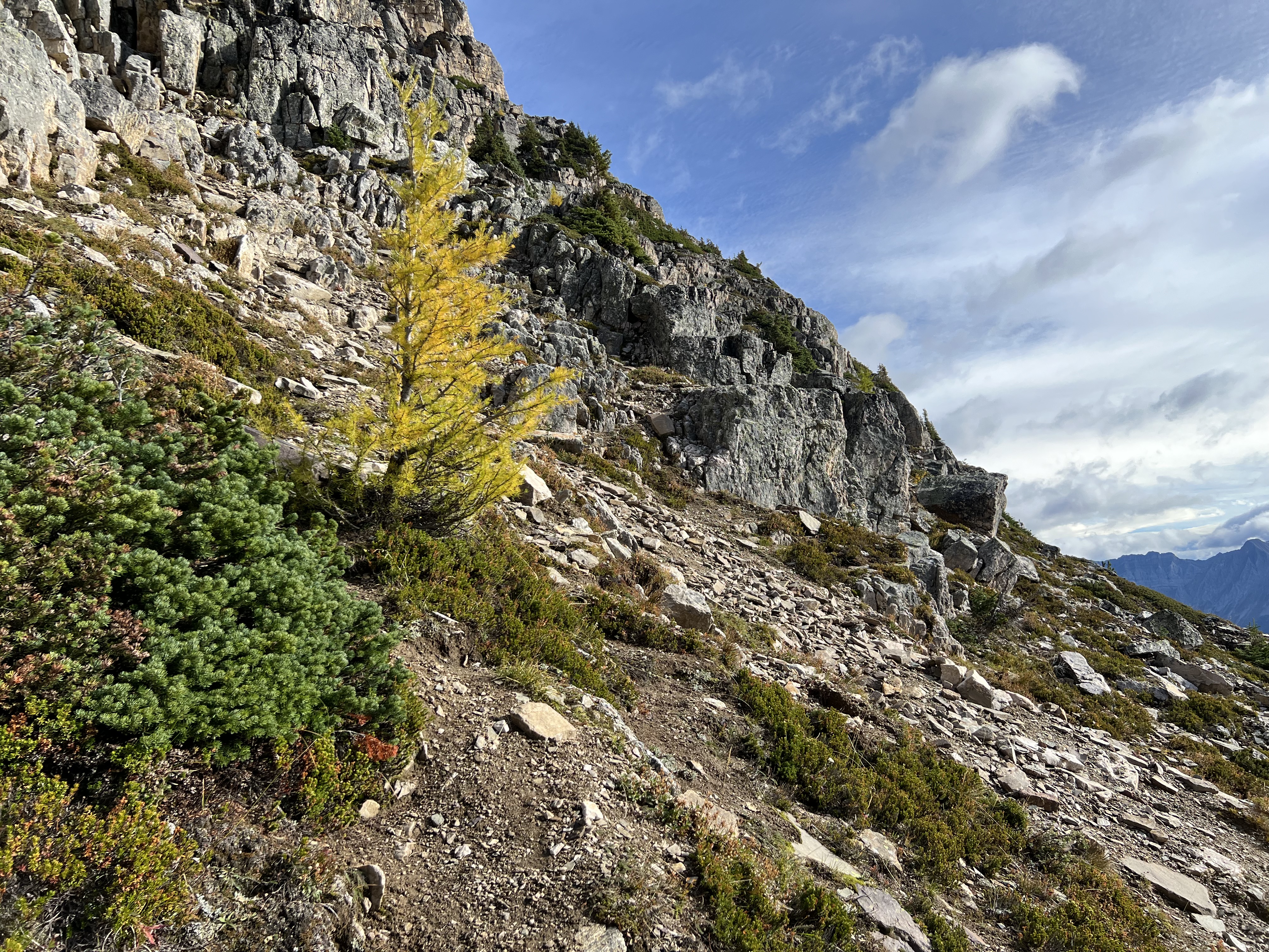 Where the ledge traverse ends on Sunburst Peak