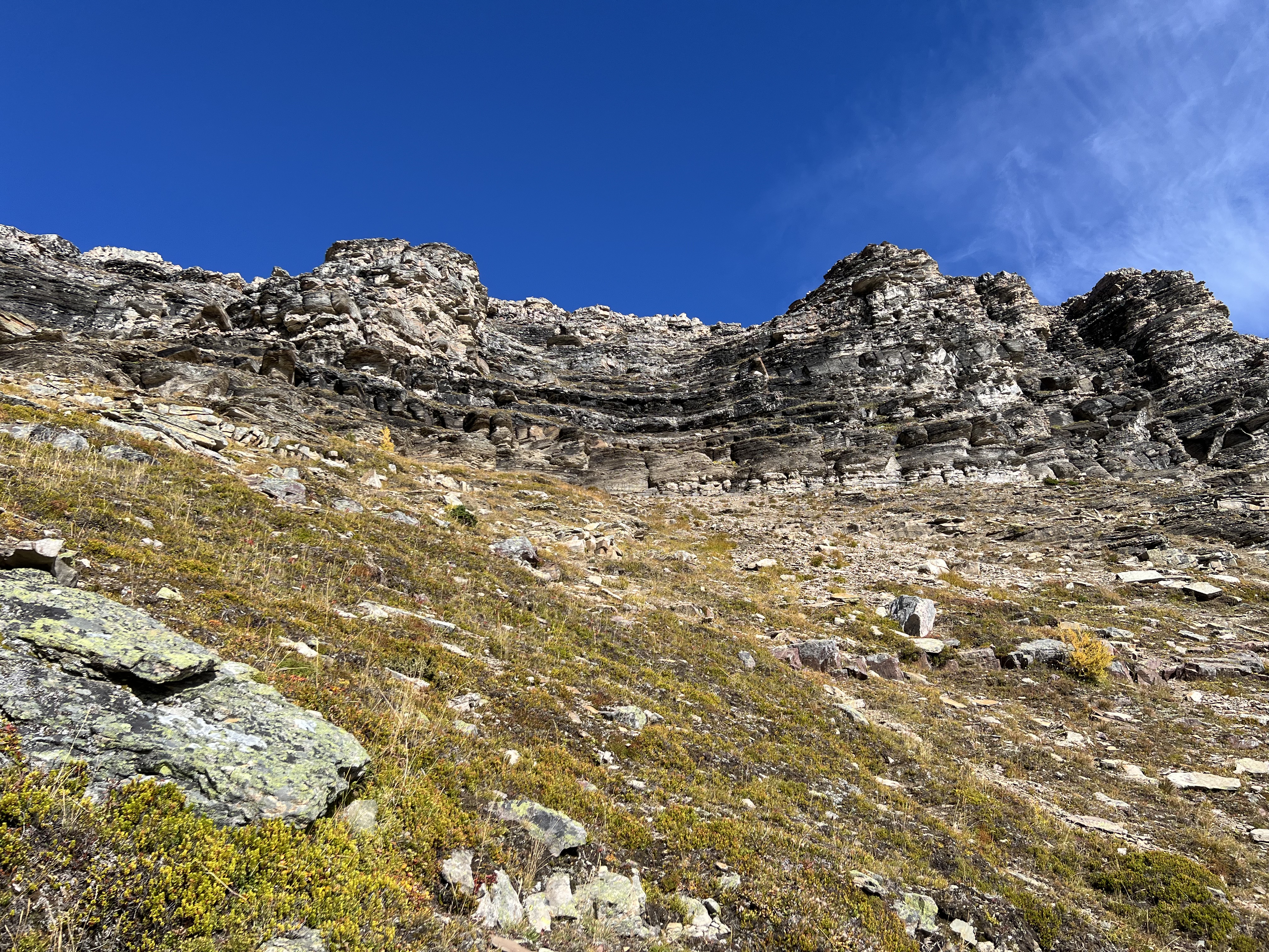 Looking back up what I came down. Do yourself a favour and just stay on your ascent route. There was some ugly 4th on this face, but thankfully some steps were small enough for me to jump down. 