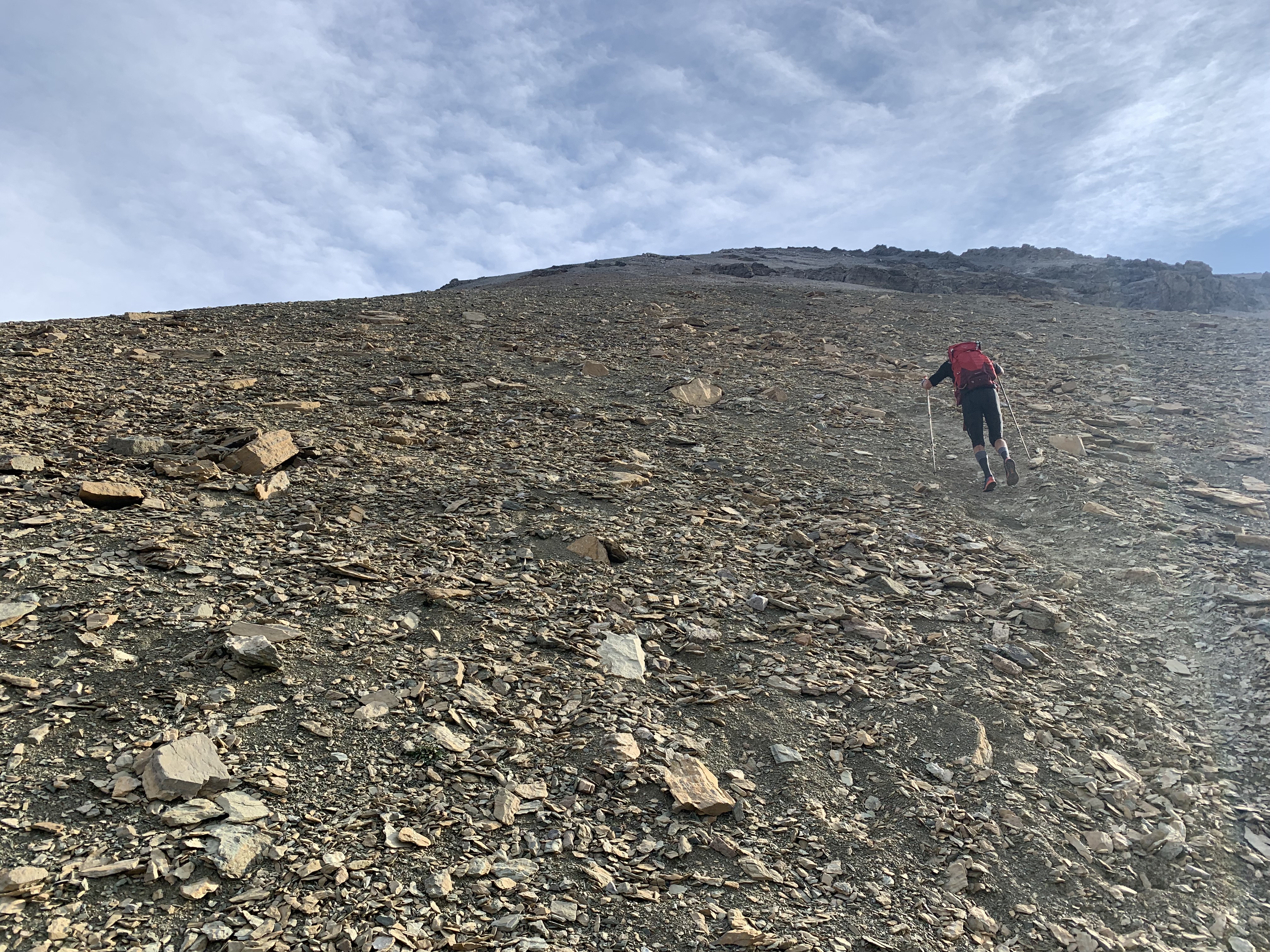 The scree face near the false summit of Observation Peak