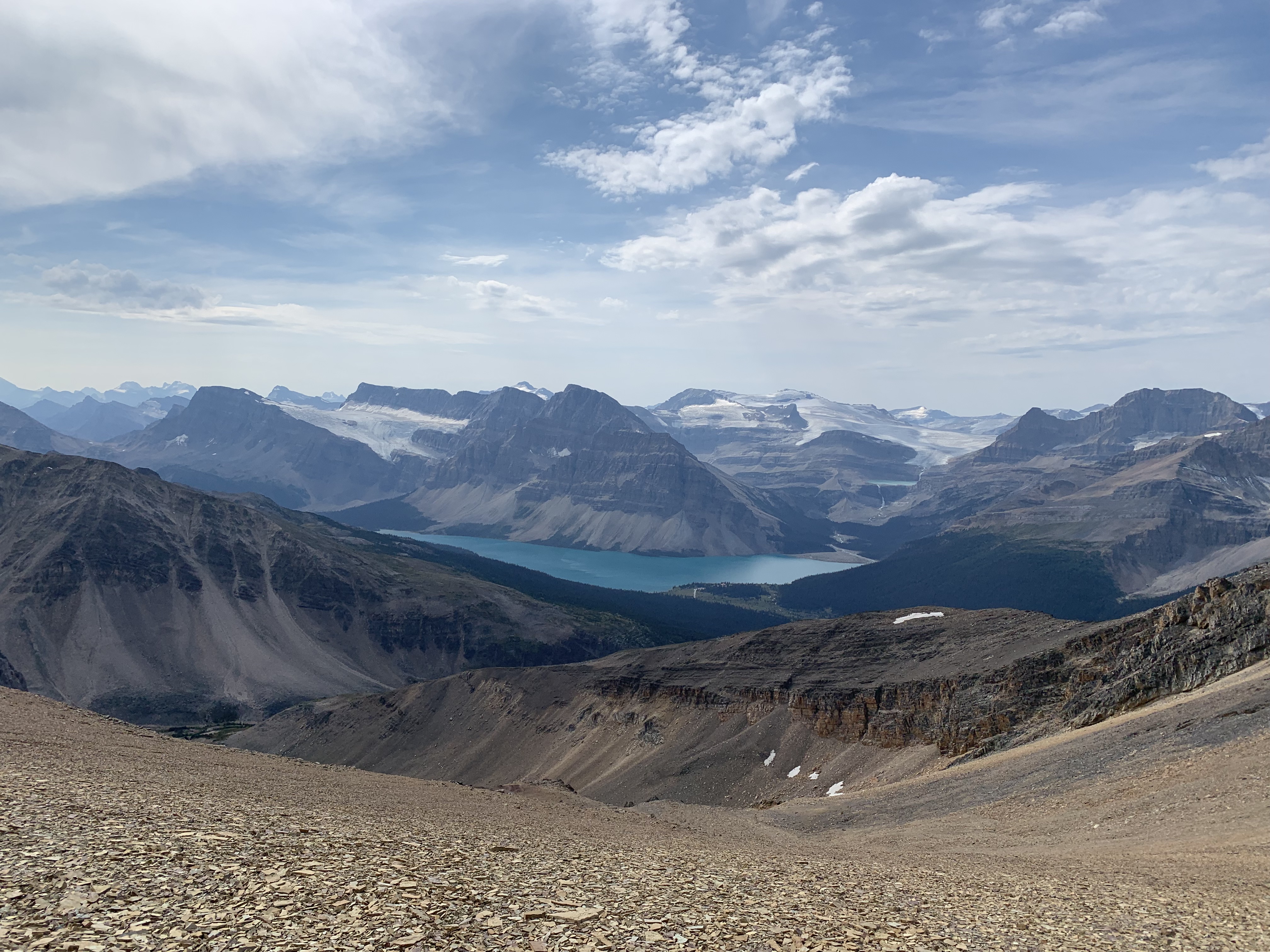 Bow Lake from the col between the Observation Peak outliers