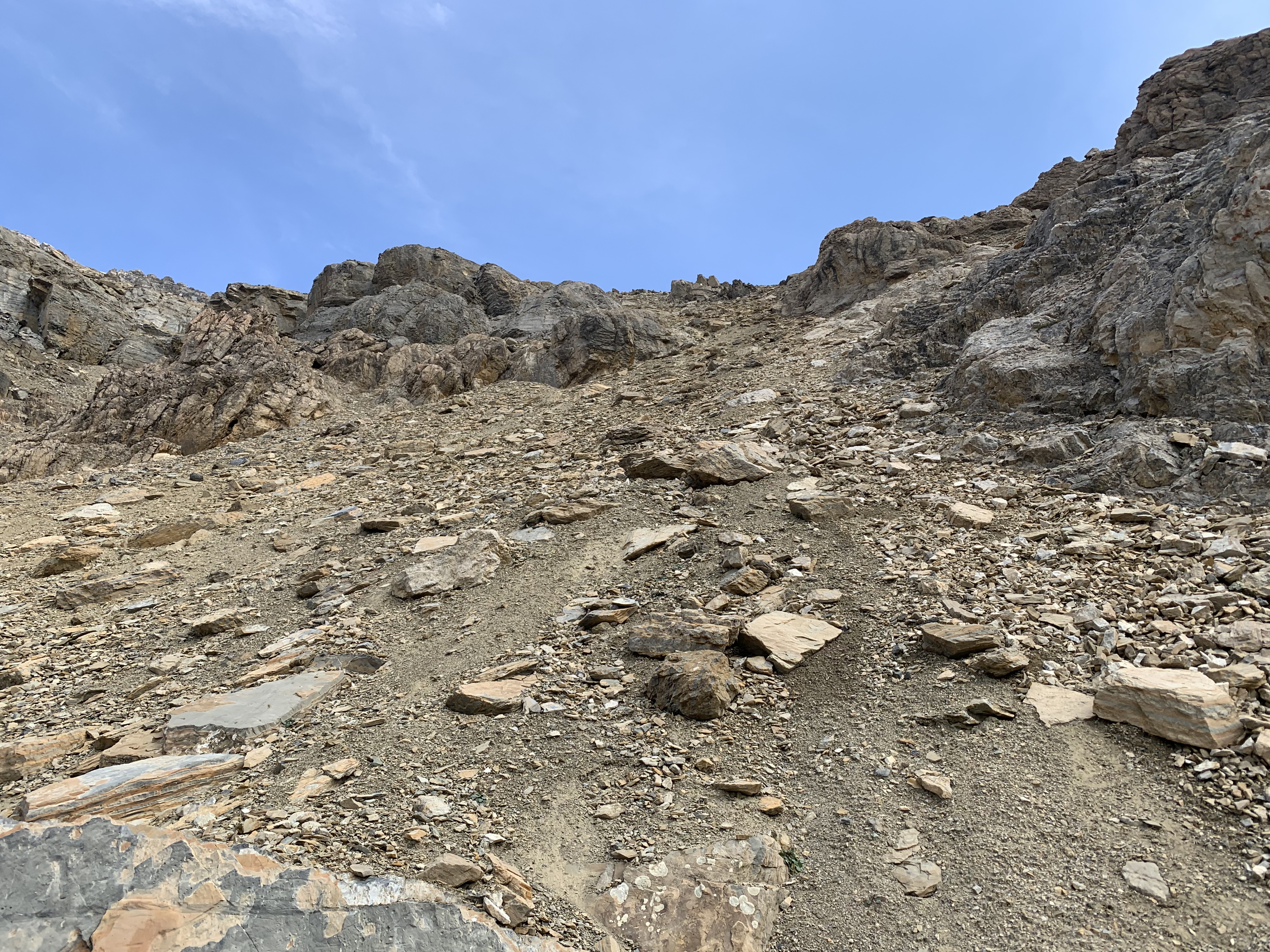 Looking up the descent gully from Charlie Peak