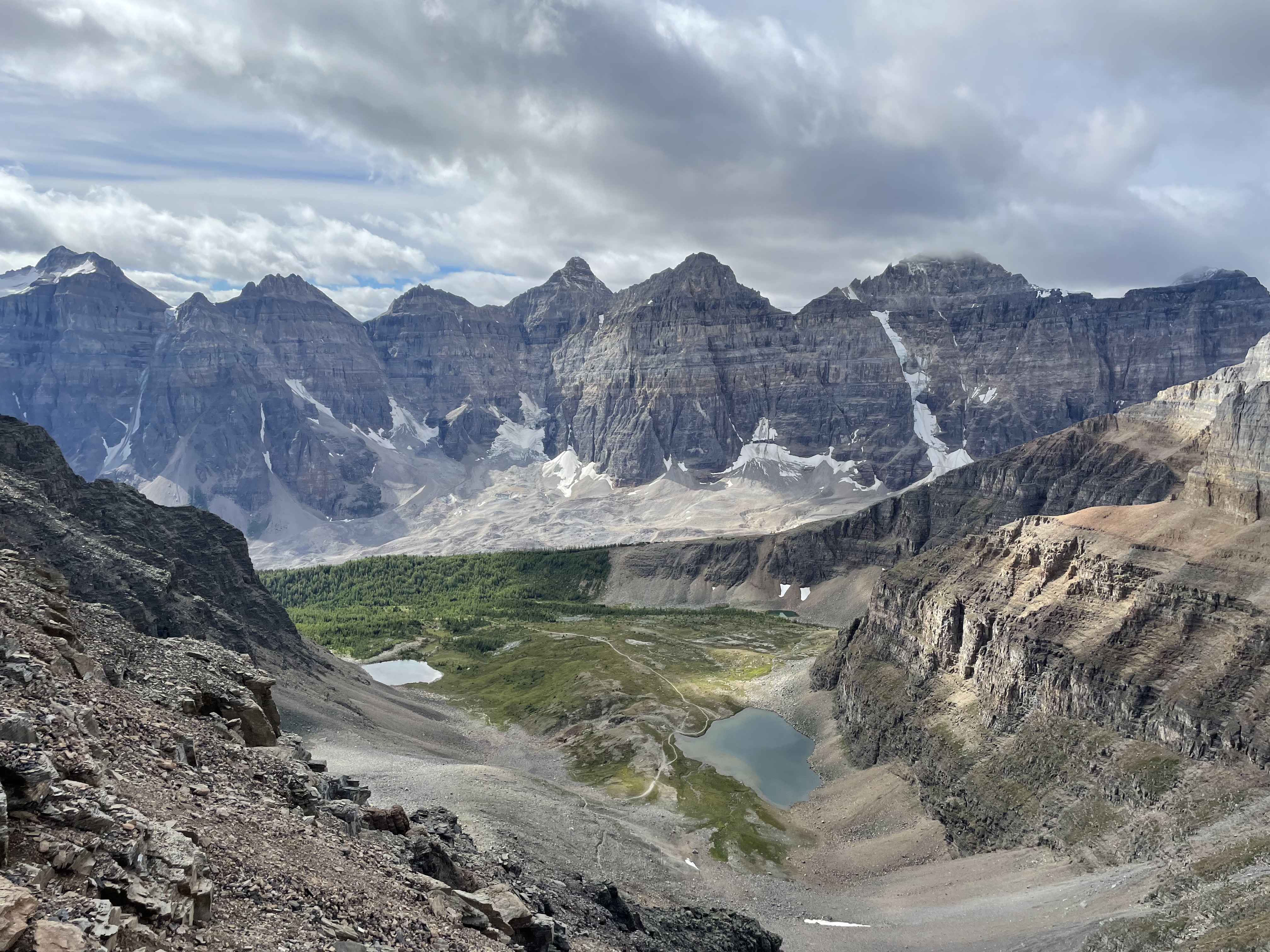 The beautiful view from Mount Temple gives a taste of classic Canadian Rockies sights