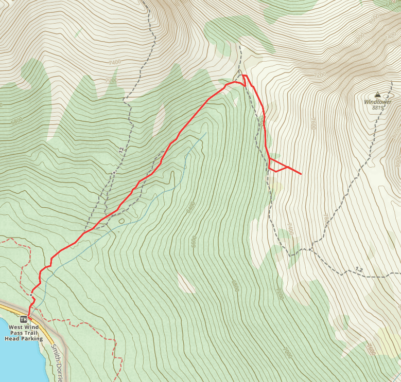 Windtower windter attempt Gaia GPS route