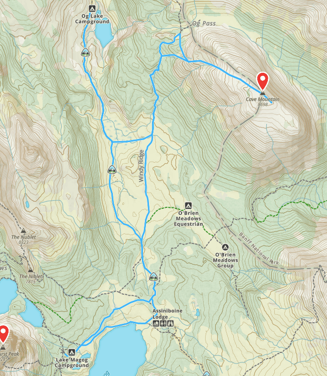 Og Lake and Cave Mountain Gaia GPS route